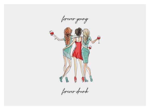 Sklenený obraz - Forever young, forever drunk (70x50 cm)