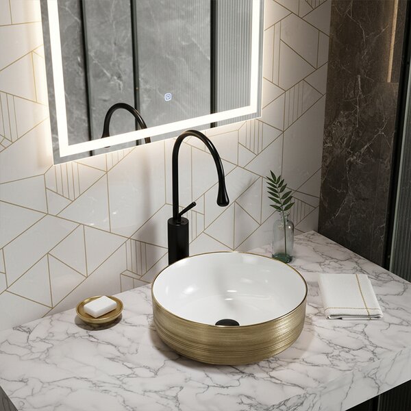 BPS-koupelny Keramické umývadlo na dosku LAVA GL BR 360 36x36 cm, biele/zlaté