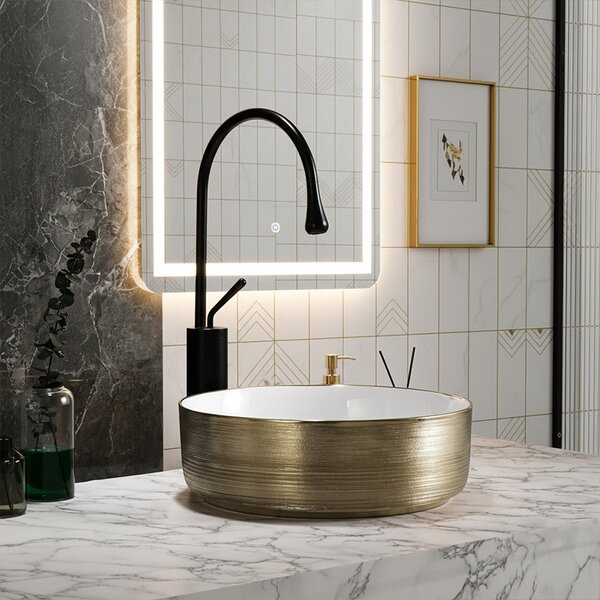 BPS-koupelny Keramické umývadlo na dosku LAVA GL BR 360 36x36 cm, biele/zlaté