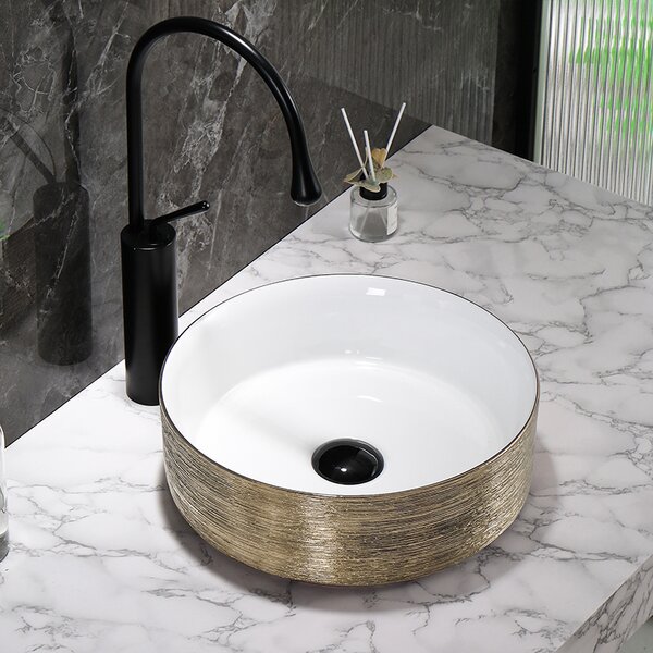 BPS-koupelny Keramické umývadlo na dosku LAVA GL BR 360 36x36 cm, biele/zlaté