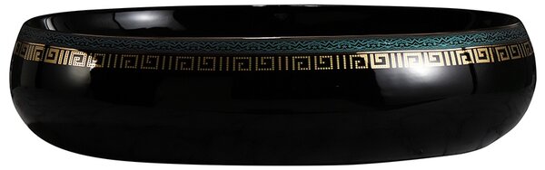 BPS-koupelny Keramické umývadlo na dosku CARI BL MOD2 600 60x40,5 cm, čierne/zlato-strieborný dekor
