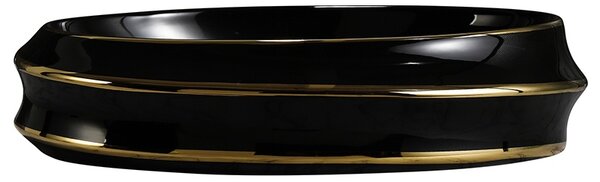 BPS-koupelny Keramické umývadlo na dosku YOKO BL GL LN 600 60x40 cm, čierne/zlatý prúžok