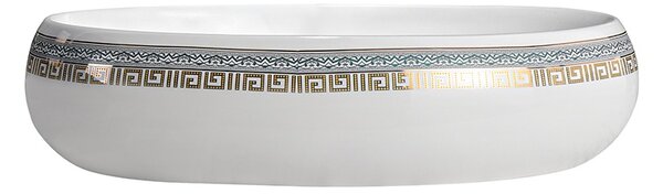 BPS-koupelny Keramické umývadlo na dosku CARI WH MOD2 600 60x40,5 cm, biele/zlato-strieborný dekor