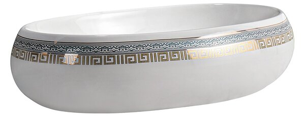 BPS-koupelny Keramické umývadlo na dosku CARI WH MOD2 600 60x40,5 cm, biele/zlato-strieborný dekor