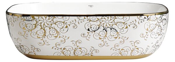 BPS-koupelny Keramické umývadlo na dosku MILO WH MOD1 455 45,5x32,5 cm, biele/zlato-strieborný dekor