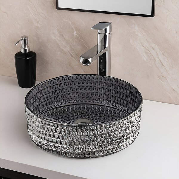 BPS-koupelny Sklenené umývadlo na dosku BRILLANT1 BL PL 360 36x12 cm, platina lesk