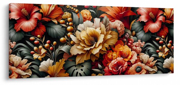 Obraz - Oranžovo-červené kvety (120x50 cm)