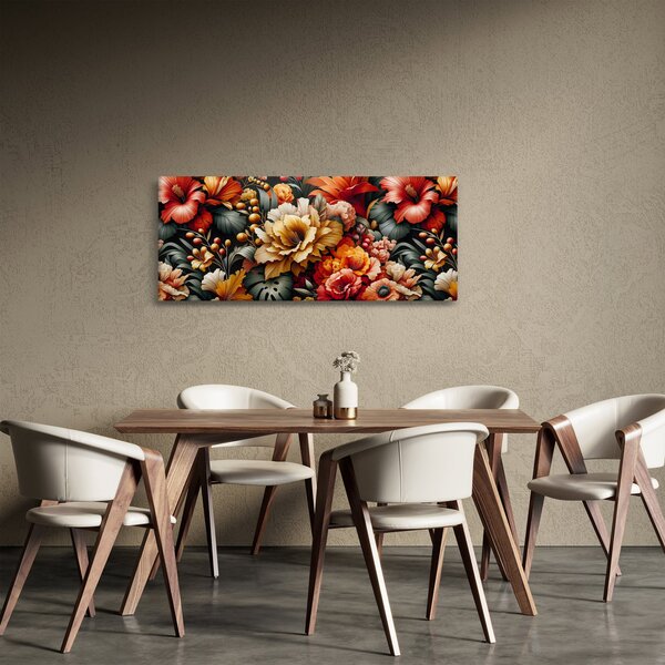 Obraz - Oranžovo-červené kvety (120x50 cm)