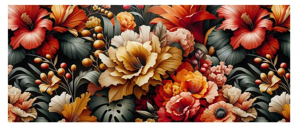 Obraz - Oranžovo-červené kvety (120x50 cm)