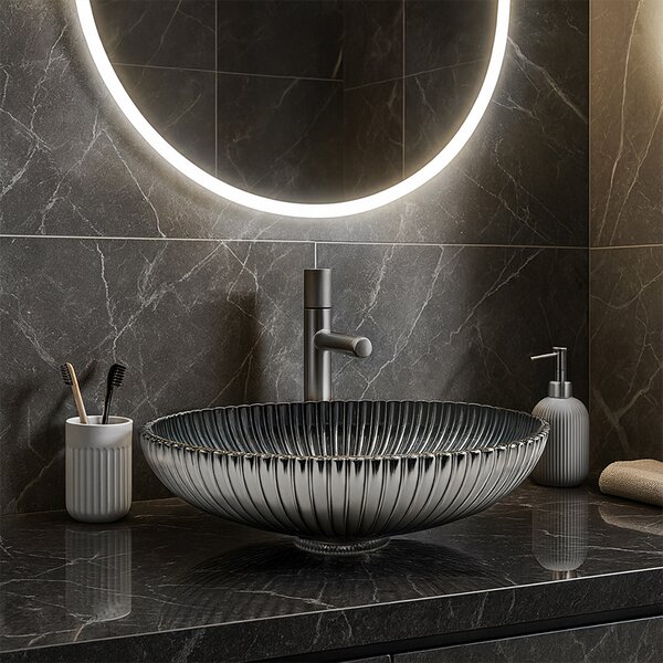 BPS-koupelny Sklenené umývadlo na dosku BRILLANT3 BL PL 510 51x35 cm, platina lesk