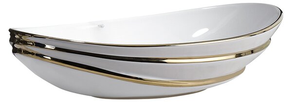 BPS-koupelny Keramické umývadlo na dosku LAVI WH GL LN 625 62x36 cm, biela / zlatá lesk