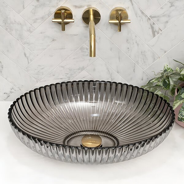 BPS-koupelny Sklenené umývadlo na dosku BRILLANT3 BL PL 510 51x35 cm, platina lesk