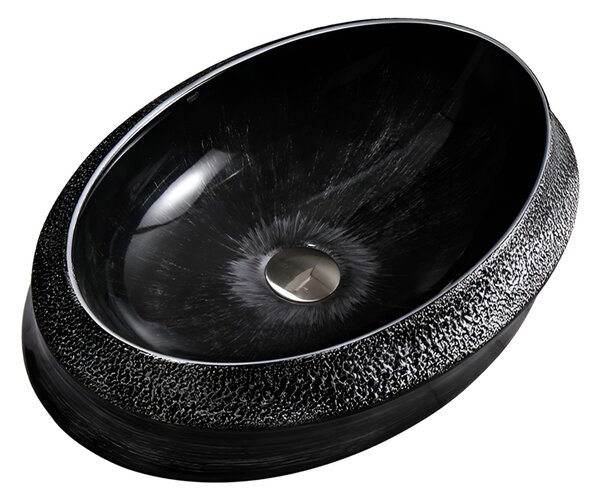 BPS-koupelny Keramické umývadlo na dosku STAR BL SV 600 60x40 cm, čierno / strieborné