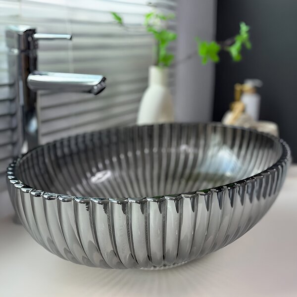BPS-koupelny Sklenené umývadlo na dosku BRILLANT3 BL PL 510 51x35 cm, platina lesk