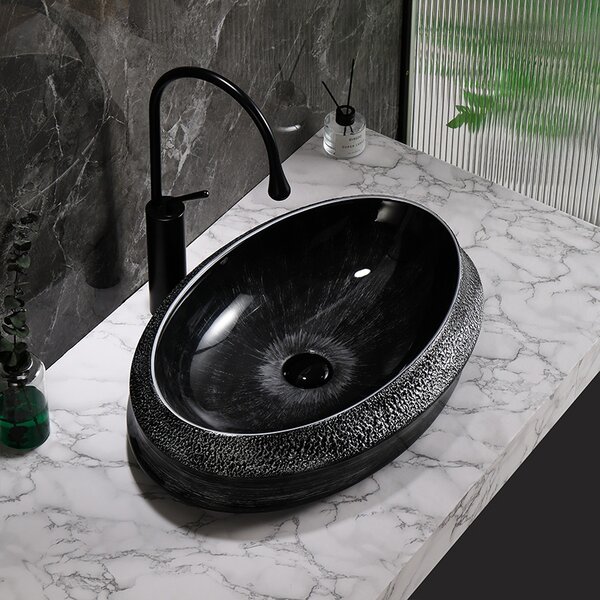 BPS-koupelny Keramické umývadlo na dosku STAR BL SV 600 60x40 cm, čierno / strieborné