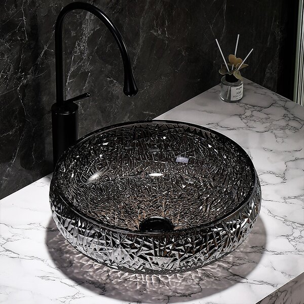 BPS-koupelny Sklenené umývadlo na dosku BRILLANT4 BL 410 41x12 cm, čierny lesk