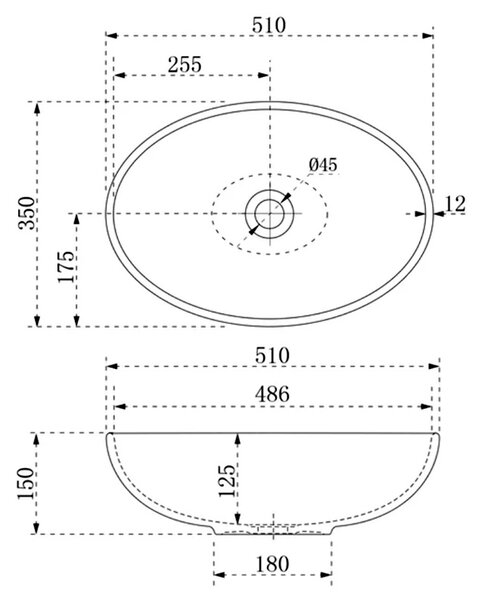 BPS-koupelny Sklenené umývadlo na dosku BRILLANT3 WH 510 51x35 cm, mat