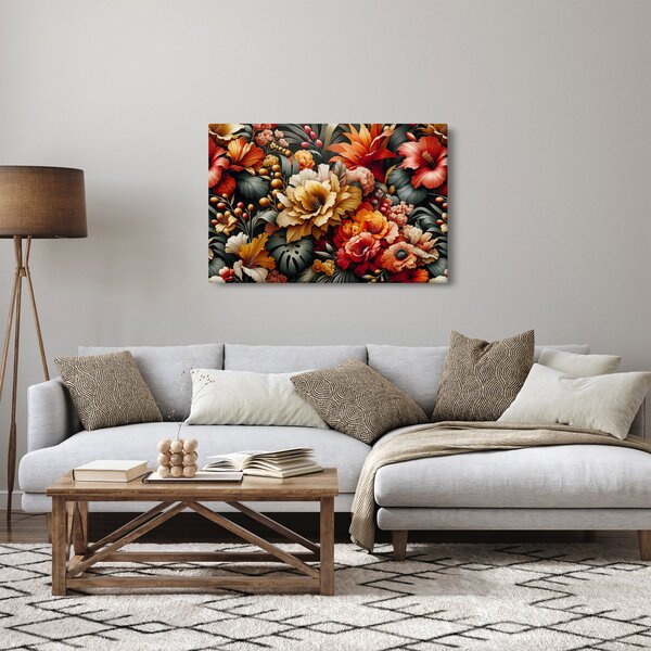 Obraz - Oranžovo-červené kvety (90x60 cm)