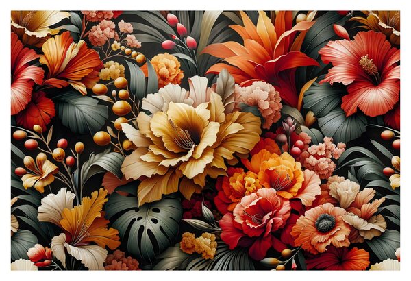 Obraz - Oranžovo-červené kvety (90x60 cm)