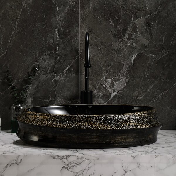 BPS-koupelny Keramické umývadlo na dosku STAR BL GL 600 60x40 cm, čierno / zlaté
