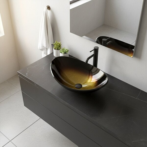 BPS-koupelny Keramické umývadlo na dosku LAVI GL BL 530 54x37 cm, zlatý lesk