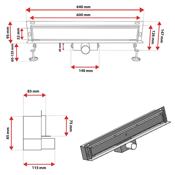 BPS-koupelny Nástenný odtokový žľab 2in1 DL04 MURAL ST 60 cm, satén