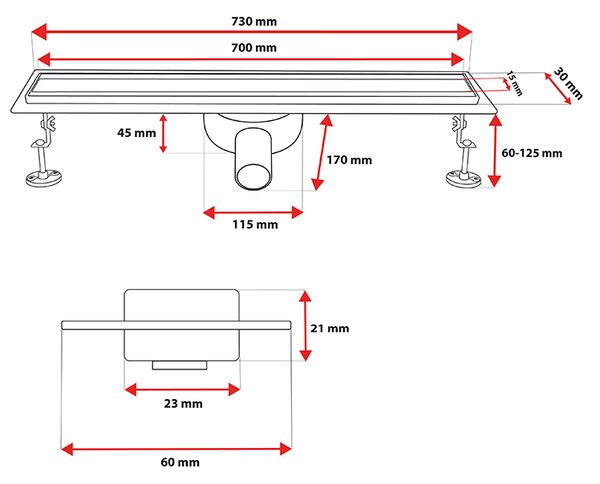 BPS-koupelny Sprchový odtokový žľab DL03 SLIM ST 70 cm, satén