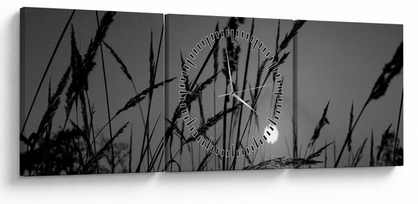 Obraz - Lúka so západom slnka (s hodinami) (90x30 cm)