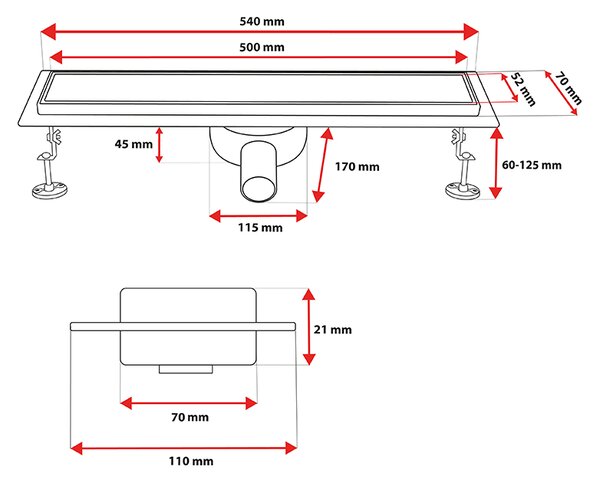 BPS-koupelny Sprchový odtokový žľab 2in1 DL02 360 ST 50 cm, satén