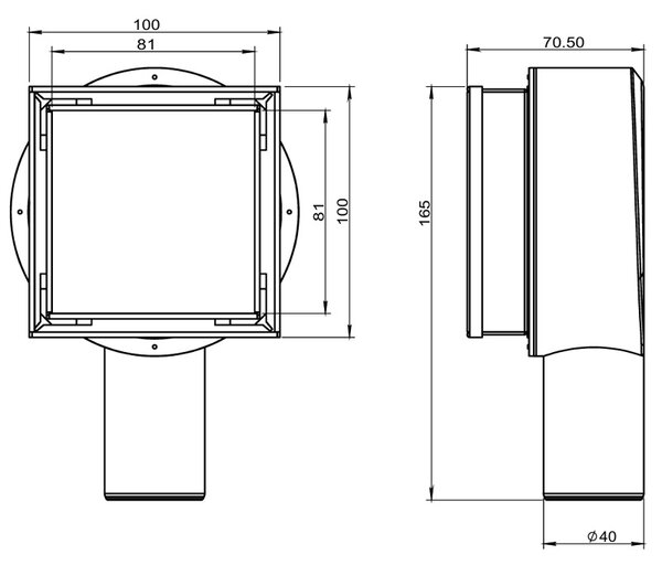 BPS-koupelny Štvorcový sprchový odtokový žľab DL07 360 FIX G1 BL 10x10 cm, čierny