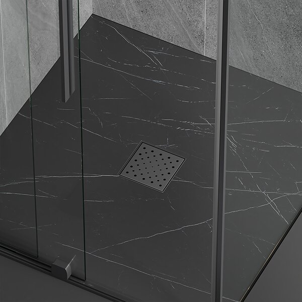 BPS-koupelny Štvorcový sprchový odtokový žľab DL06 CIRCLE G7 BL 15x15 cm, čierny