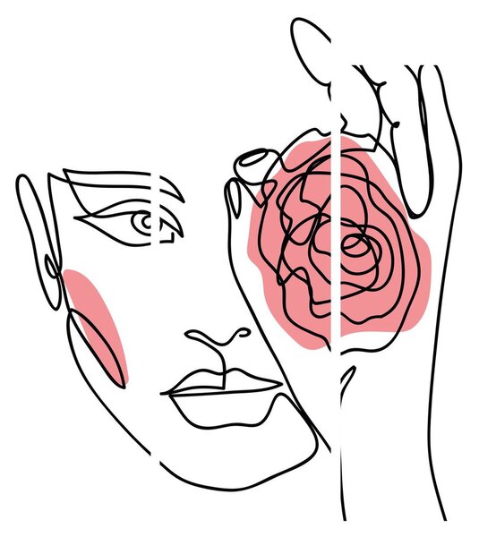 Obraz - Line art tvár s ružou (150x105 cm)