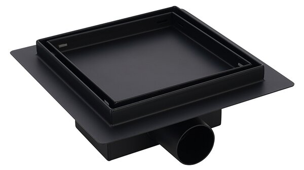 BPS-koupelny Štvorcový sprchový odtokový žľab 2in1 DL06 FIX G1 BL 15x15 cm, čierny