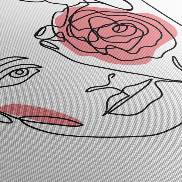 Obraz - Line art tvár s ružou (70x50 cm)