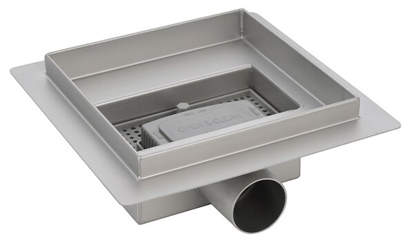 BPS-koupelny Štvorcový sprchový odtokový žľab 2in1 DL06 FIX G1 ST 15x15 cm, satén