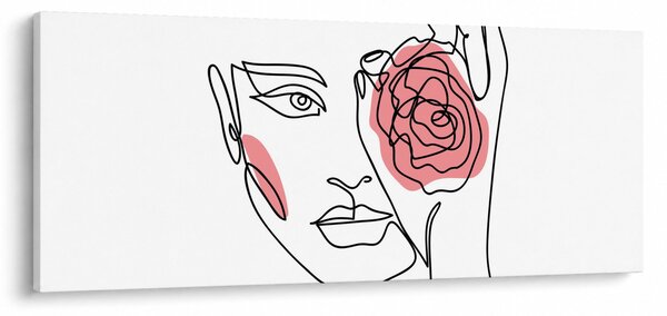 Obraz - Line art tvár s ružou (120x50 cm)