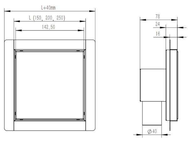 BPS-koupelny Štvorcový sprchový odtokový žľab 2in1 DL06 FIX G1 BL 15x15 cm, čierny