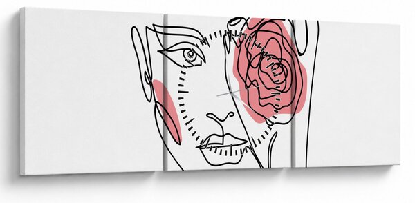 Obraz - Line art tvár s ružou (s hodinami) (90x30 cm)