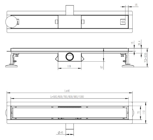 BPS-koupelny Sprchový odtokový žľab 2in1 DL01 FIX G1 BL 50 cm, čierny