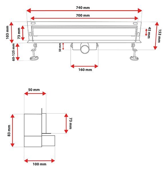 BPS-koupelny Nástenný odtokový žľab 2in1 DL09 WALL ST 70 cm, satén