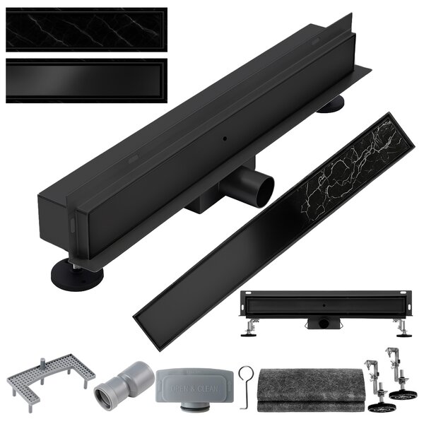 BPS-koupelny Nástenný odtokový žľab 2in1 DL04 MURAL BL 60 cm, čierny