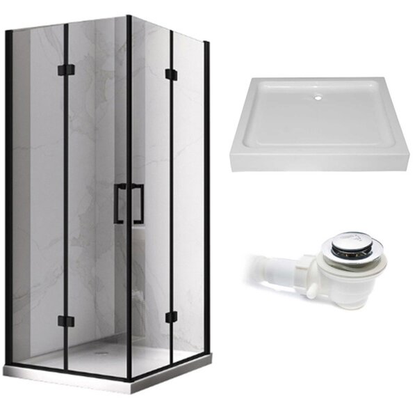 BPS-koupelny Obdĺžnikový sprchovací kút KZ12A BL 90x80 čierna/transparent + vanička SXL03B WH biela
