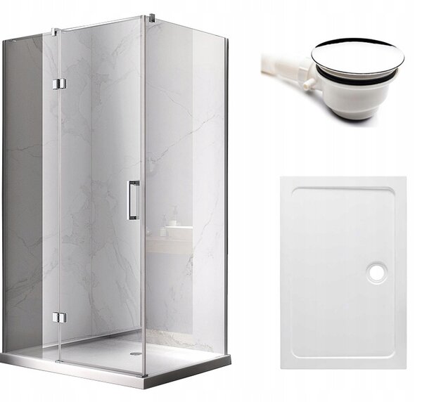 BPS-koupelny Obdĺžnikový sprchovací kút KZ02B WH 100x80 chróm/transparent + vanička ST03A biela