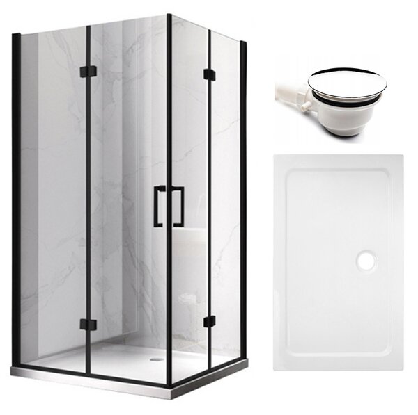 BPS-koupelny Obdĺžnikový sprchový kút KZ13A BL 100x90 čierny/transparent + vanička ST04A biela