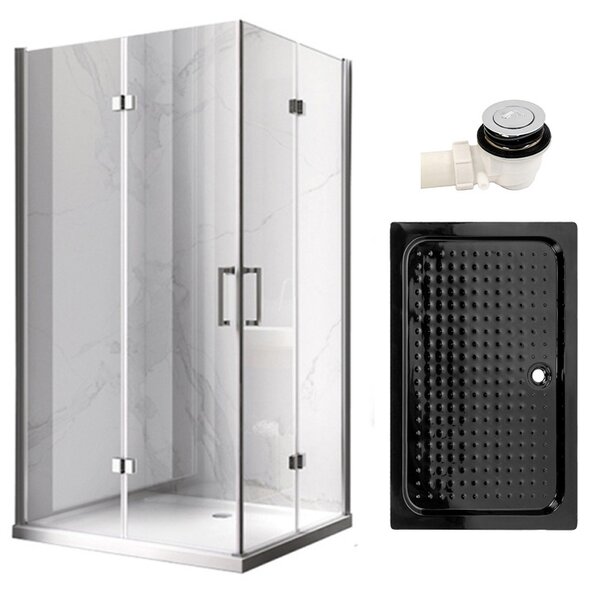 BPS-koupelny Obdĺžnikový sprchový kút KZ12B 100x80 chróm/transparent + vanička SXL03C BL čierna