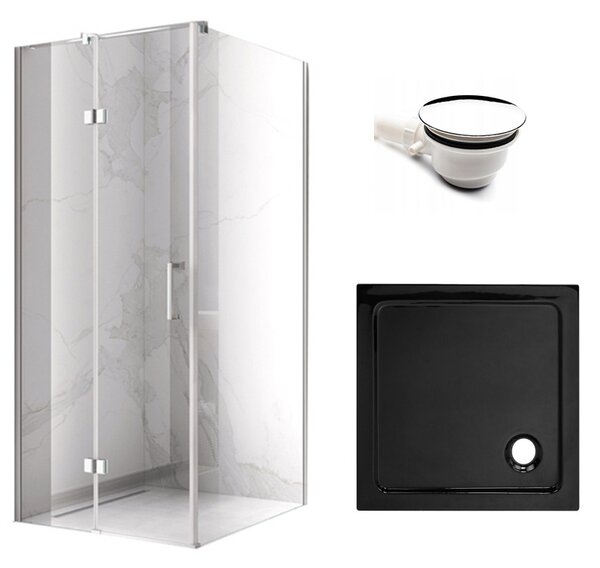 BPS-koupelny Štvorcový sprchový kút KZ01C 90x90 čierna/transparent + vanička ST02B BL čierna