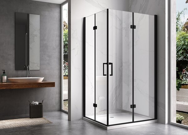 BPS-koupelny Obdĺžnikový sprchový kút KZ12B BL 100x80 čierna/transparent + vanička ST03A WH biela