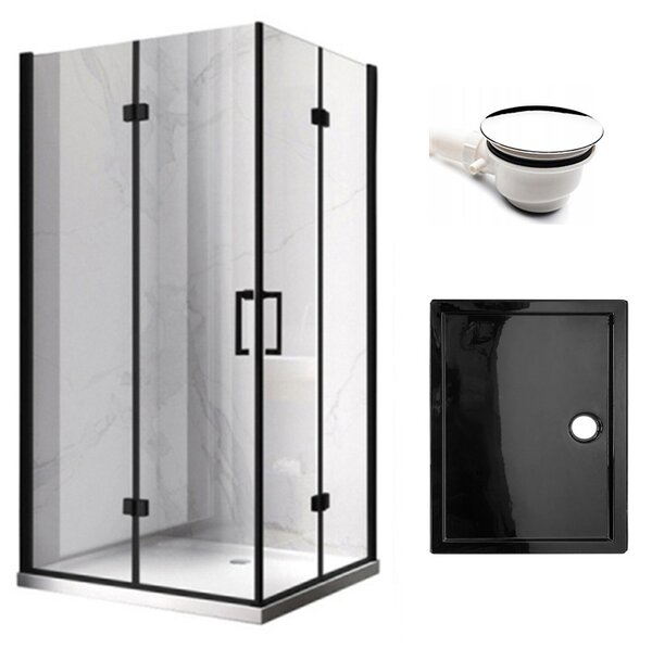 BPS-koupelny Obdĺžnikový sprchový kút KZ12A BL 90x80 čierna/transparent + vanička ST03E BL čierna