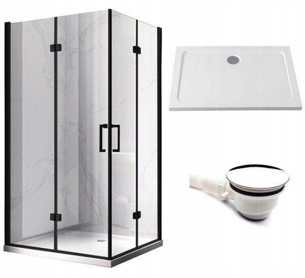 BPS-koupelny Obdĺžnikový sprchový kút KZ12B BL 100x80 čierna/transparent + vanička ST03A WH biela