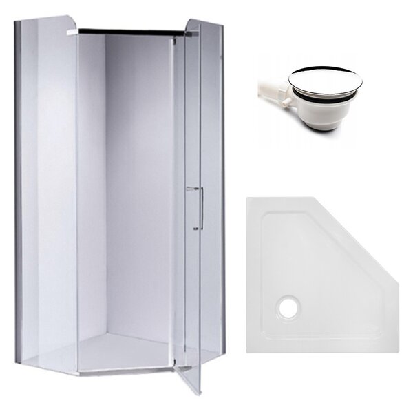 BPS-koupelny Päťuholníkový sprchový kút KZ91B 90x90 chróm/transparent + vanička ST07B WH biela
